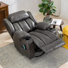 Extra-Wide Overstuffed Recliner Chair, 360-Degree Massage Nursing Gliding Rocker