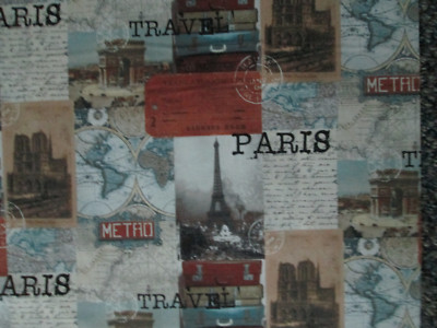 VINTAGE PARIS EIFFEL TOWER MAP SCRIBE GLOBE COLORS COTTON FABRIC BTHY 