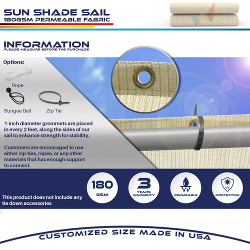 Cubierta personalizada bloqueadora UV transpirable vela parasol borde recto de 6 pies patio piscina - Imagen 4 de 35