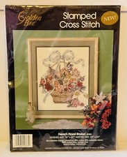Vintage Golden Bee Stamped Cross Stitch Kit 20383 French Floral Basket