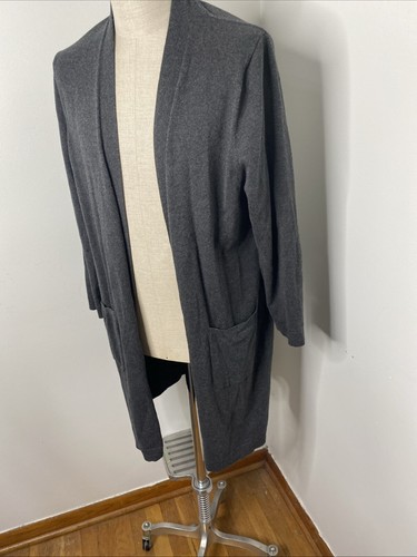 J Jill Women's Cardigan Sweater Sz XL Gray Open Front Long Maxi Cotton Pockets - Picture 4 of 8