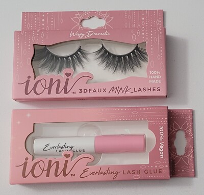 ioni 3D Faux Mink Lashes Wispy Dramatic 100% Hand Made & ioni Lash Glue NEW