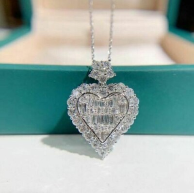 2.40Ct Baguette Cut Simulated Diamond Cluster Pendant In 14K White Gold Plated