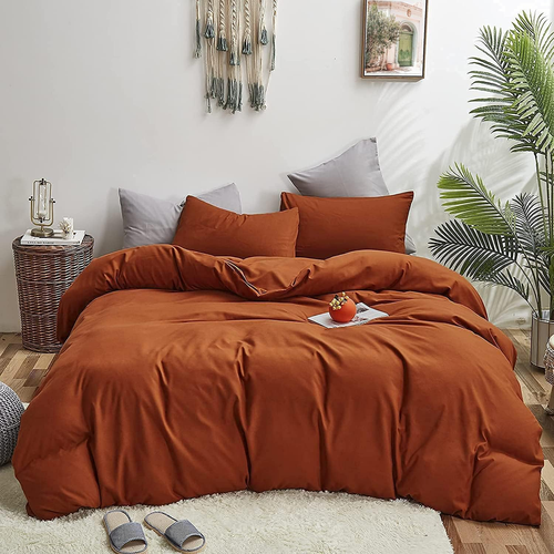 Luxlovery Burnt Orange Bettdecken-Set King Rost Bettwäsche Bettdecken-Set Caramel Auto - Bild 12 von 12