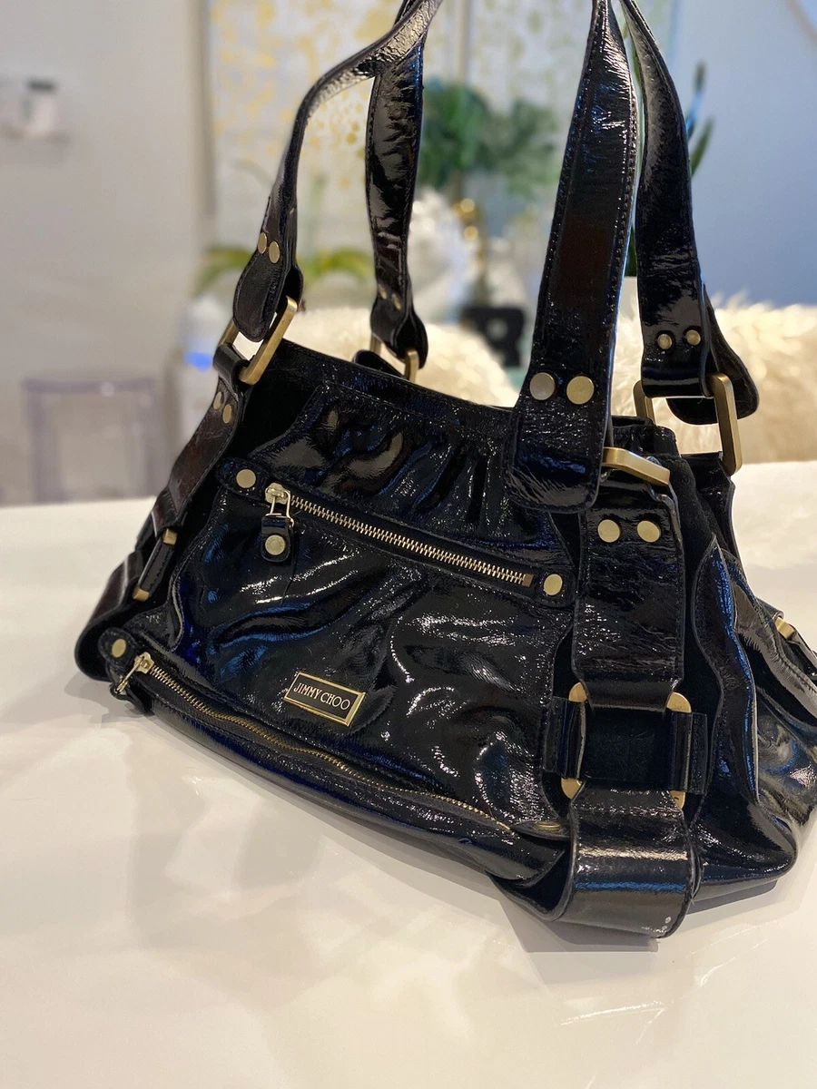 JIMMY CHOO Mahala Handbag in Black Patent Leather Excellent Condition