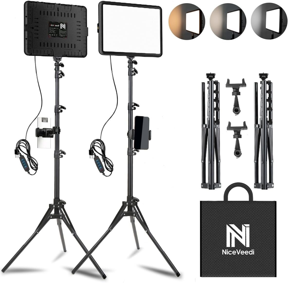 2800-6500K LED Studio Light Kit - Compact Tripod & USB-C Power for Creators