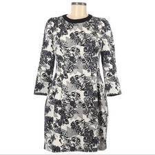 McGinn Long Sleeve Floral Black & White Sheath Dress Size 6