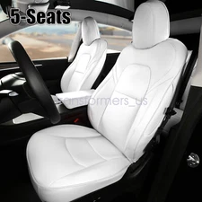 Full Set 5-Seat Cover PU Leather Cushion Pad White For 2020-2024 Tesla Model Y