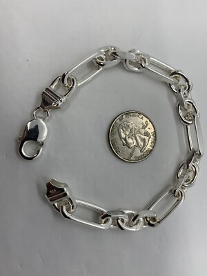 9mm Solid 925 Sterling Silver 3Plus1 Cable Link Men's Bracelet 8