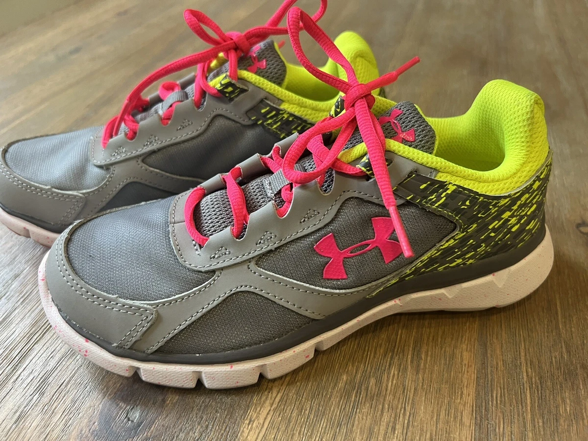 New Under Armour girls 3.0 sneakers running shoes gray Neon Pink