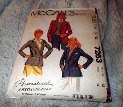 VINTAGE MCCALLS PATTERN 7263 ~ MISSES JACKET ~ SIZE 12 *UNCUT