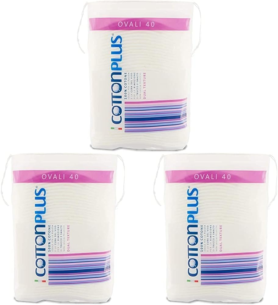 Cotton Plus Dischetti Struccanti Ovali - 40 Pezzi, 100% Cotone Puro, Doppia Texture, Ipoallergenici E Senza Pelucchi