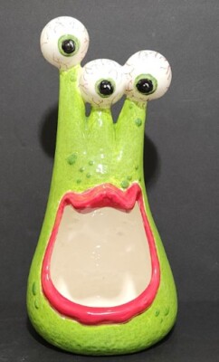 Halloween 3 Eyed  Weirdo Monster Ceramic Decor Extra Large 16'' Read Description 
