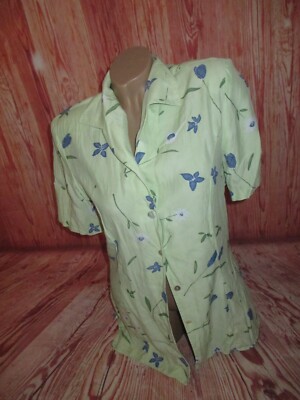 Fabiani Vintage Bluse Frühling grün blaue Tulpen geschätzte Grösse S