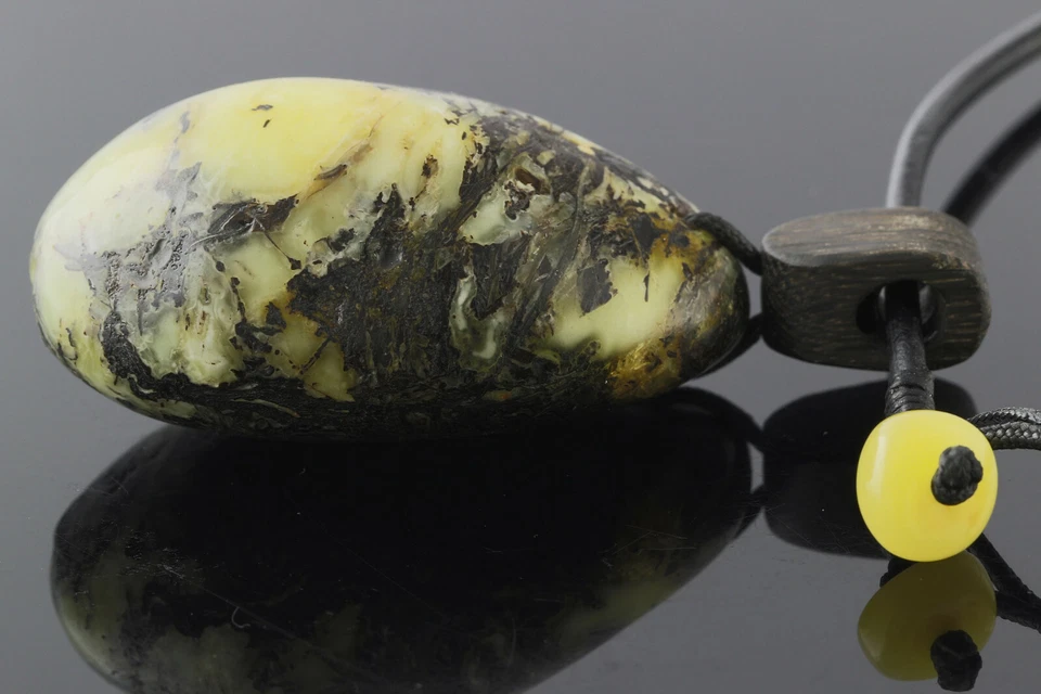 正品 BALTIC AMBER 大量蓝色皮革吊坠 93.2 克 191217-7 — 第 2/4 张图片