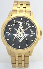 CITIZEN BRAND CUSTOM MASONIC MEDALLION DIAL WATCH - ALL GOLD FINISH - NEW