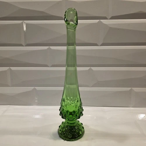 Vintage Fenton Bright Green Hobnail Footed Swung Bud Vase 1970s - 10.5"