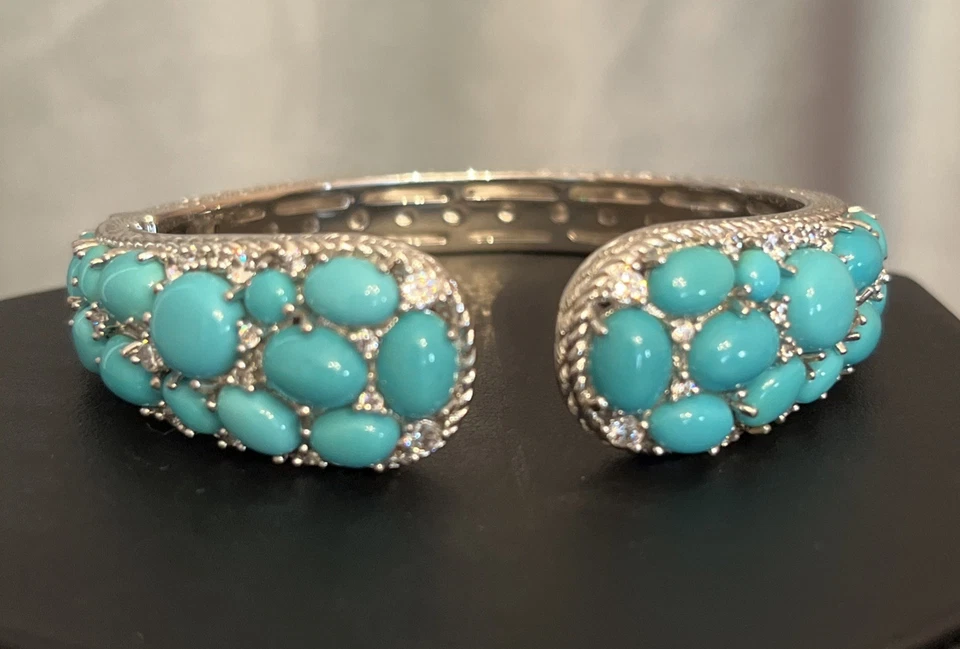 Bracelete articulado Judith Ripka prata esterlina Bela Adormecida turquesa 6"" - Imagem 2 de 4