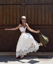 ZARA NWT 119 WOMAN SS25 ZW COLLECTION EMBROIDERED MIDI SKIRT WHITE  6303/041