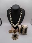 Vintage & Costume Jewelry Lot Necklace Bracelet Brooches, Black & Gold Tone