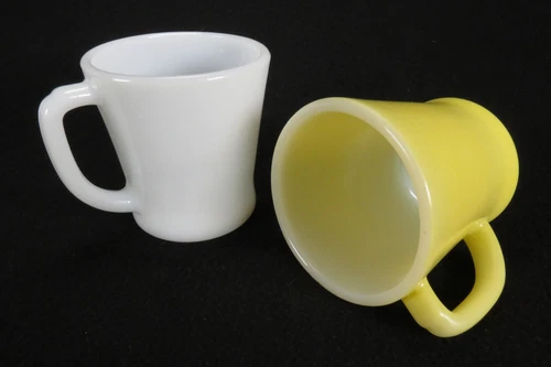 Vintage Fire-King D Handle Mugs Set of 2 - Yellow & White; 1950s