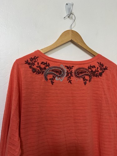 Soft Surroundings Faye Embroidered Beaded Tunic Top Size XL Coral Boho Paisley - Picture 6 of 9