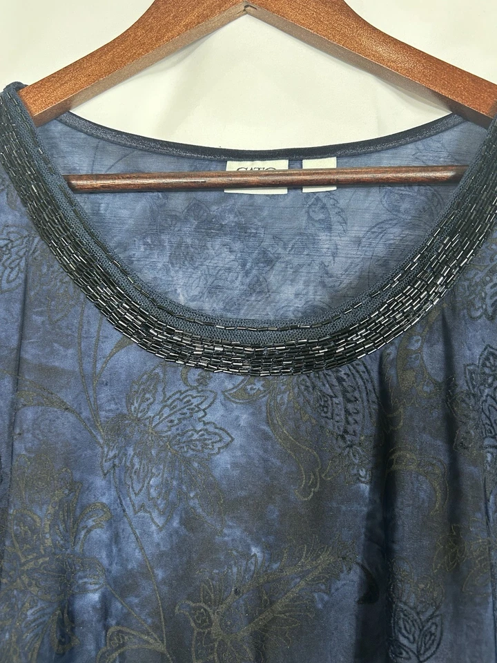 Cato Womens Top 18/20W Blue Velvet Burnout Sheer Beaded Witchy Whimsigoth Fairy - Изображение 3 из 4