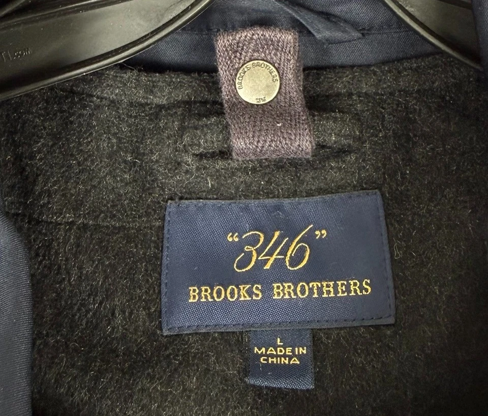Brooks Brothers 346 Men’s L Navy Blue All-Weather Coat Parka Wool Blend Liner - Image 4 of 4