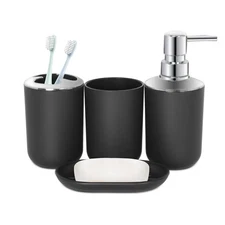 Black Bathroom Accessories Set 4 PCS, Black Bathroom Accessories, Plastic Soa...