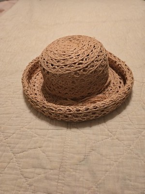 Vintage 90s Liz Claiborne Hat, Open Weave Straw Bowler W/Rolled Brim