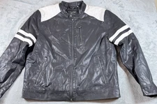 Wilsons Cycle Black Faux Leather Moto Jacket XL White Stripes Biker Racing Style