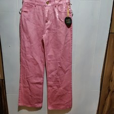 Justice Wicked Girls Size 12 Pink Metallic Denim Relaxed Baggy Flare Jeans NWT