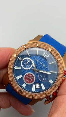 パンデイロ コンテンポラネア CONTEMPORÁNEA PDMM095LCT Vince Camuto Mens Watch 41mm Blue Rose Gold Tone Chronograph Date