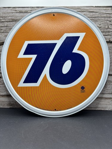 Union 76 Gasoline Metal Sign Orange Round Tin Vintage Gas Oil Garage Rustic
