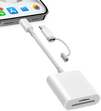 SD Card Reader for iPhone iPad, Dual 2 Slots Lightning USBC , White