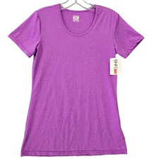 32 Degrees Cool Weather Poof Purple Shirt NEW Stretch Short Sleeves Top Womens M
