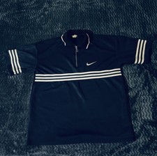 Vintage 1990s Nike Blue Polo Shirt With Embroidered Swoosh and Zipper Closure