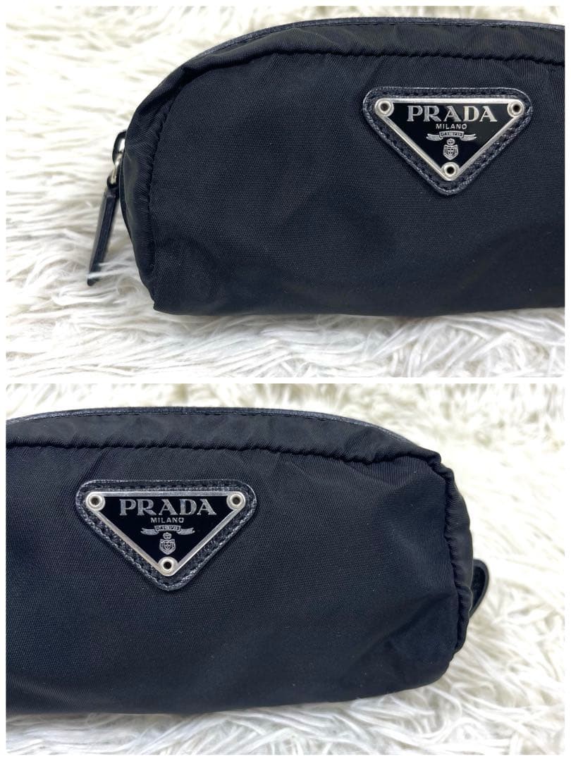 PRADA Pouch Nylon Triangular Logo Plate Black Lea… - image 3