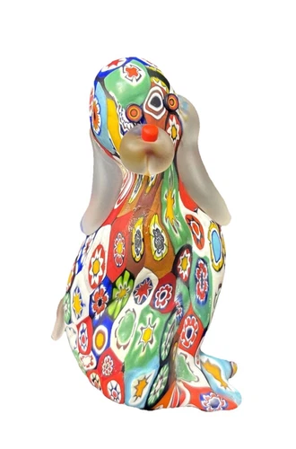 Vintage Murano Glass Hound Dog Millefiori Art Figurine Multi Color 4”