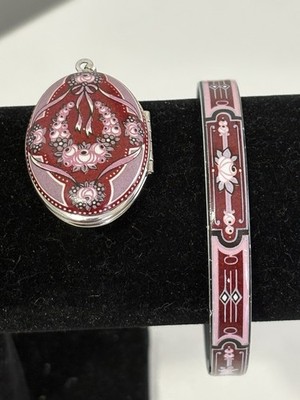Set of two Michaela Frey Vtg Enamel Cloisonné Pendant & Bangle Bracelet  Austria