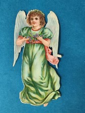 Oblate Glanzbild Scrap Die Cut Chromo ENGEL GRÜN um 1900