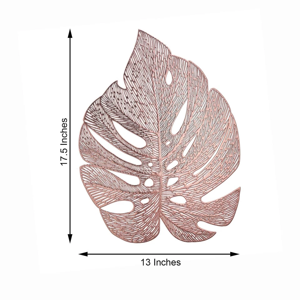 6 ROSE GOLD 18" Tropical Monstera Leaf Metallic Vinyl PLACEMATS Wedding Party - Image 2 of 4