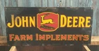 Large Vintage John Deere Farm Implements Porcelain Metal Dealer Sign / Tractors