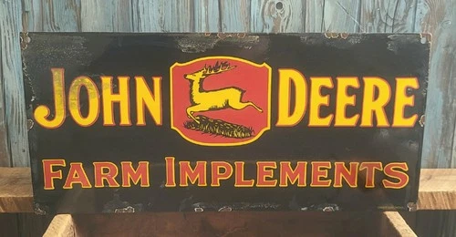 Large Vintage John Deere Farm Implements Porcelain Metal Dealer Sign / Tractors