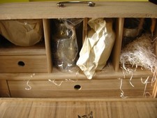 Sake Vessels Set, Unused Half Tin, Wood Box, 38.7x15.5x22cm, Sumitomo Chem Gift