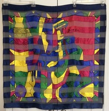 Picasso Purple Pink Silk Abstract Art Large Scarf 40 in x 40 90s Vintage