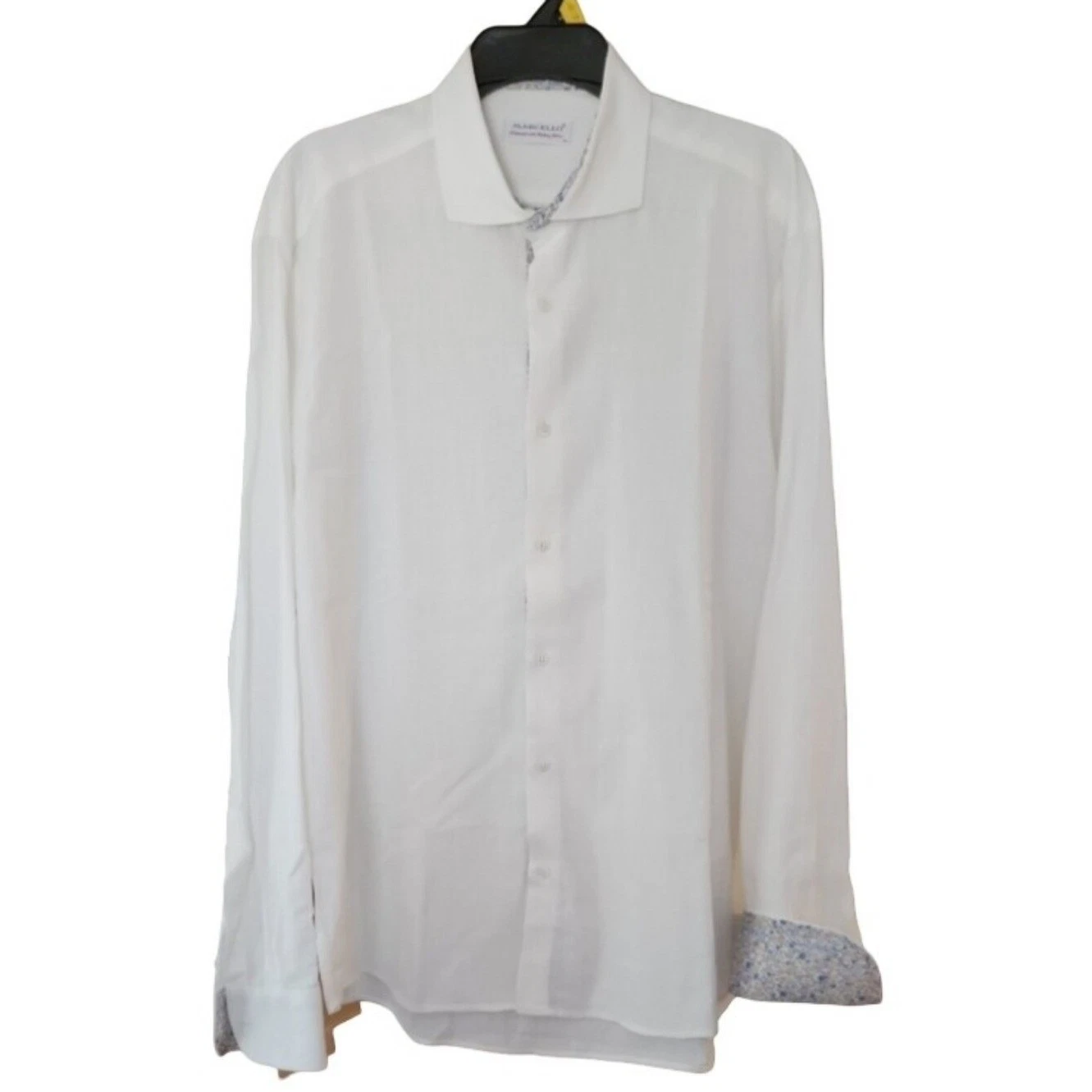 Marcello White Linen Blend Shirt XL Italian Fabric Button Up Contrast Print