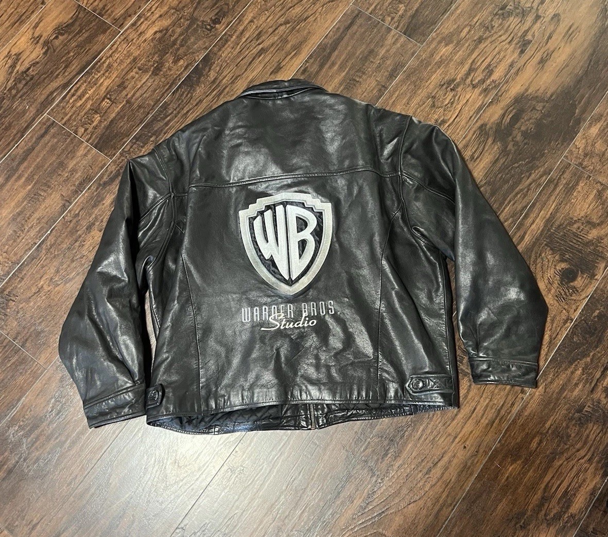 Vintage 90s Black Warner Bros Studios Leather Jacket Mens XL