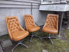 Set of 3 Vintage 1975 Chromcraft Swivel Chairs – Mid-Century Modern Tufted Vinyl