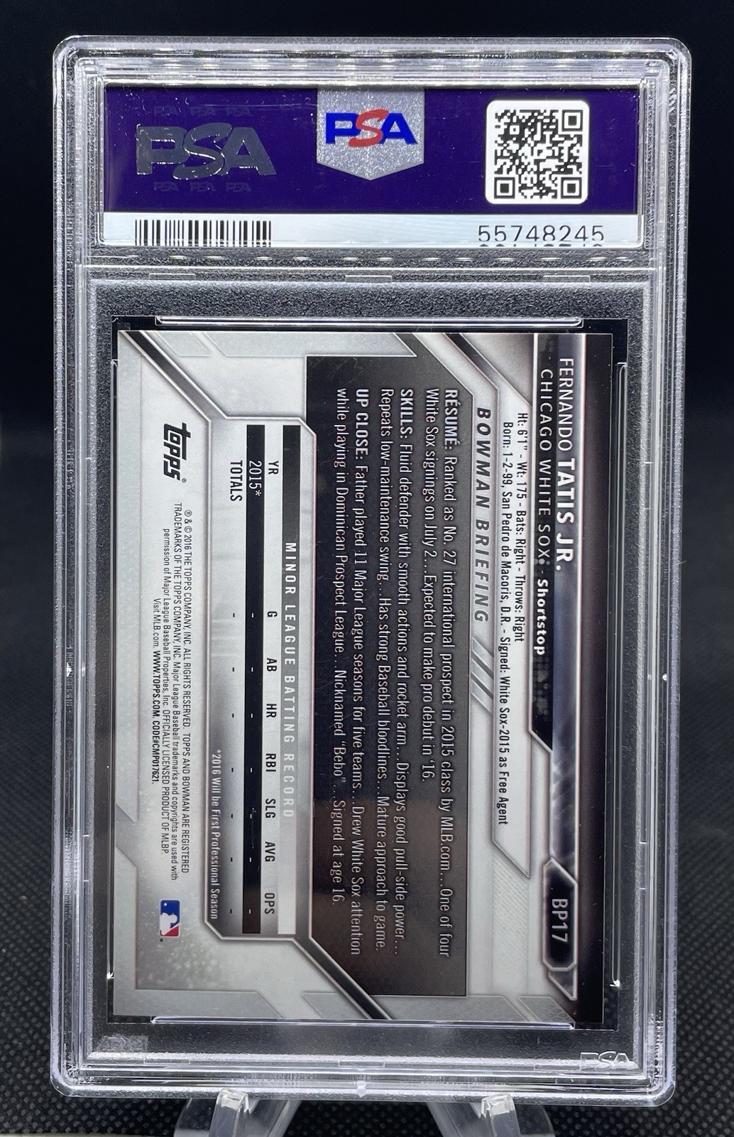 PSA 10 Fernando Tatis Jr 1st Bowman ROOKIE 2016 Bowman PSA 10 view 4